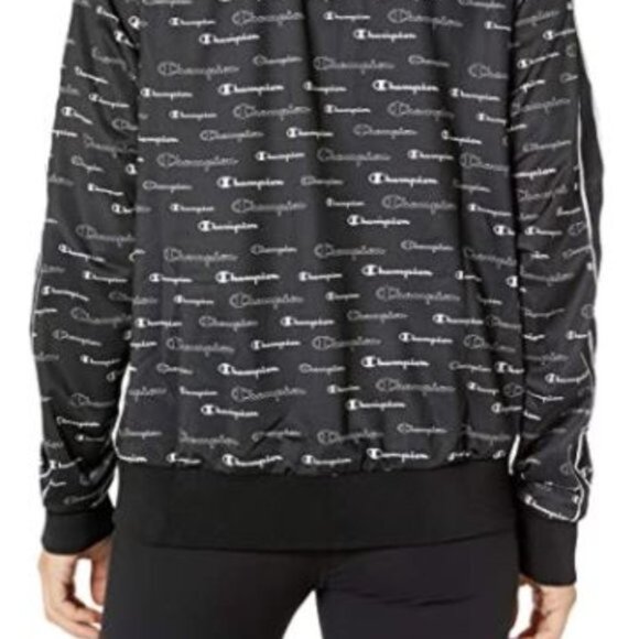 Champion Black Monogram Long Sleeve Cuffed Wrist Zippered Track Jacket WM US 2XL - Picture 12 of 12